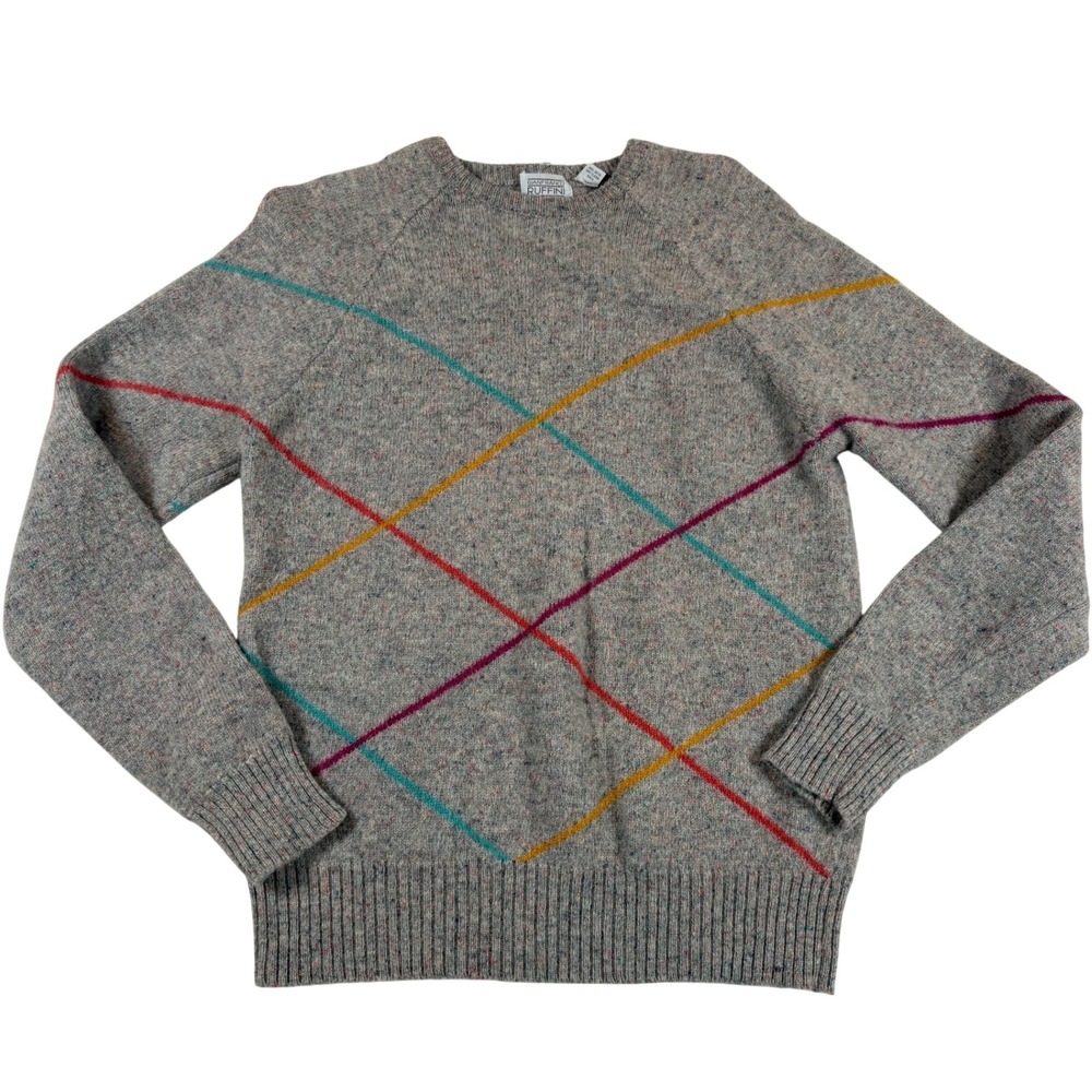 Gianfranco Ruffini Vtg Wool Gray Confetti Knit‎ Grid Sweater Sz L (fits small)